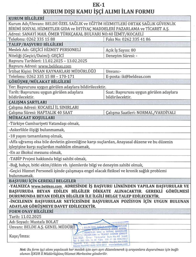 Belde AŞ personel alacak! - Resim : 1