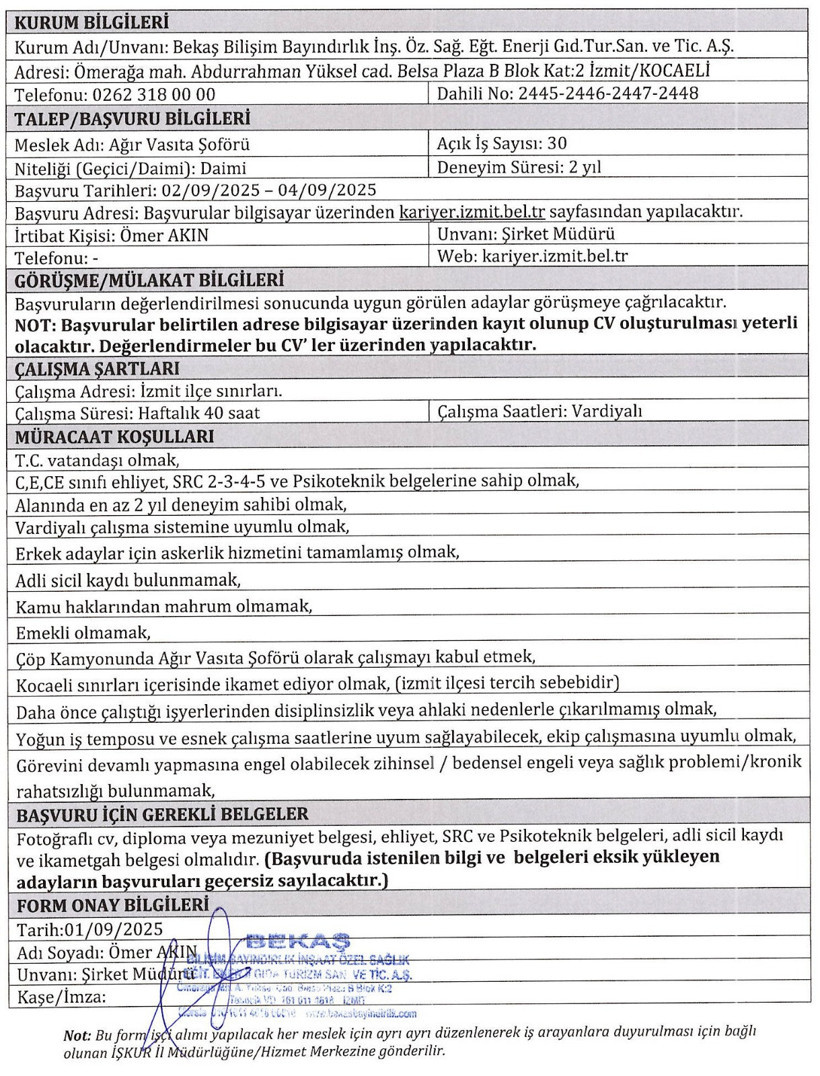 İzmit Belediyesi şoför alacak! - Resim : 1
