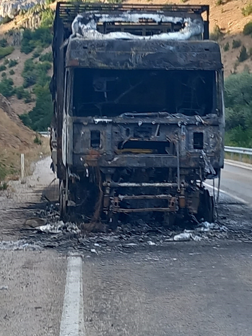 Seyir halindeki çekici alevlere teslim oldu! - Resim : 1
