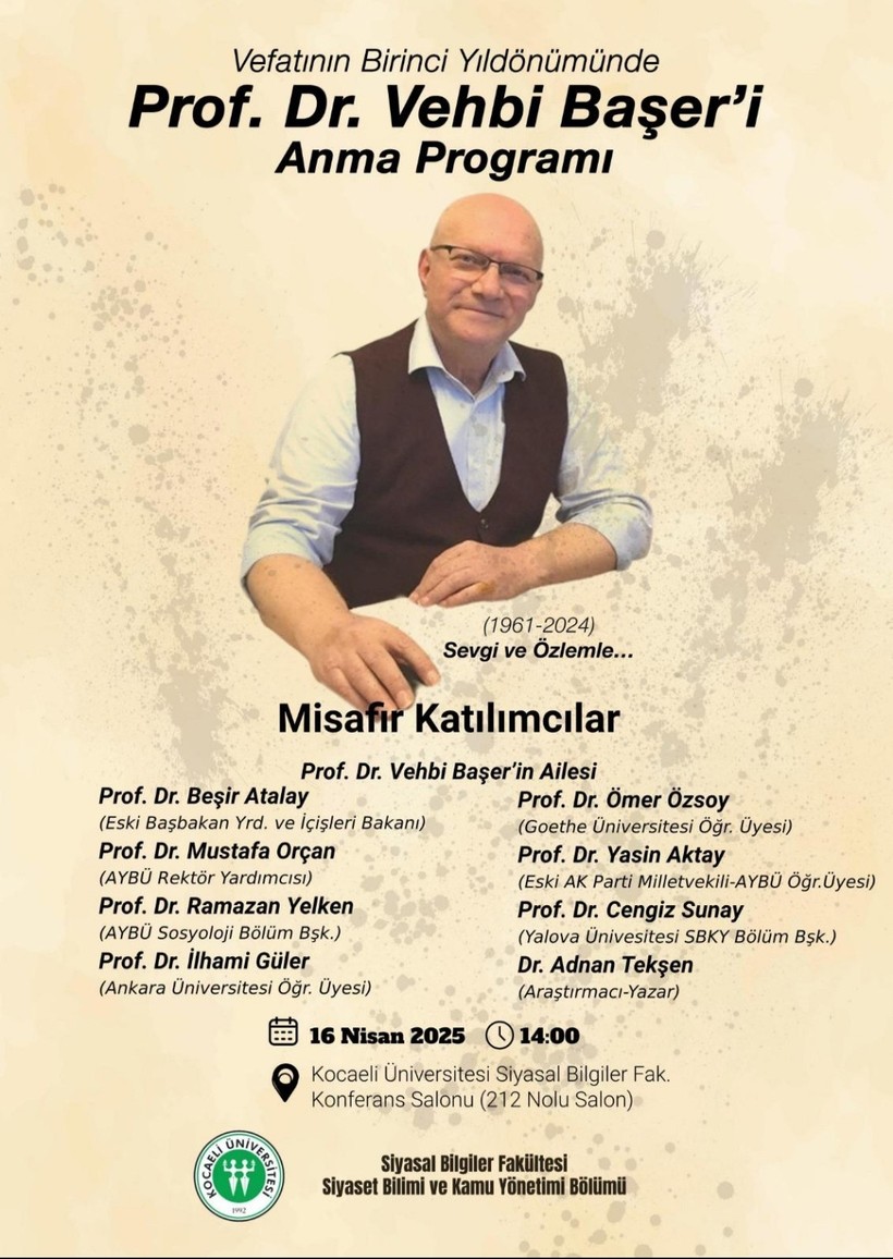 KOÜ Siyasal Bilgiler Fakültesi Prof. Dr. Vehbi Başer için anma programı düzenleyecek - Resim : 1