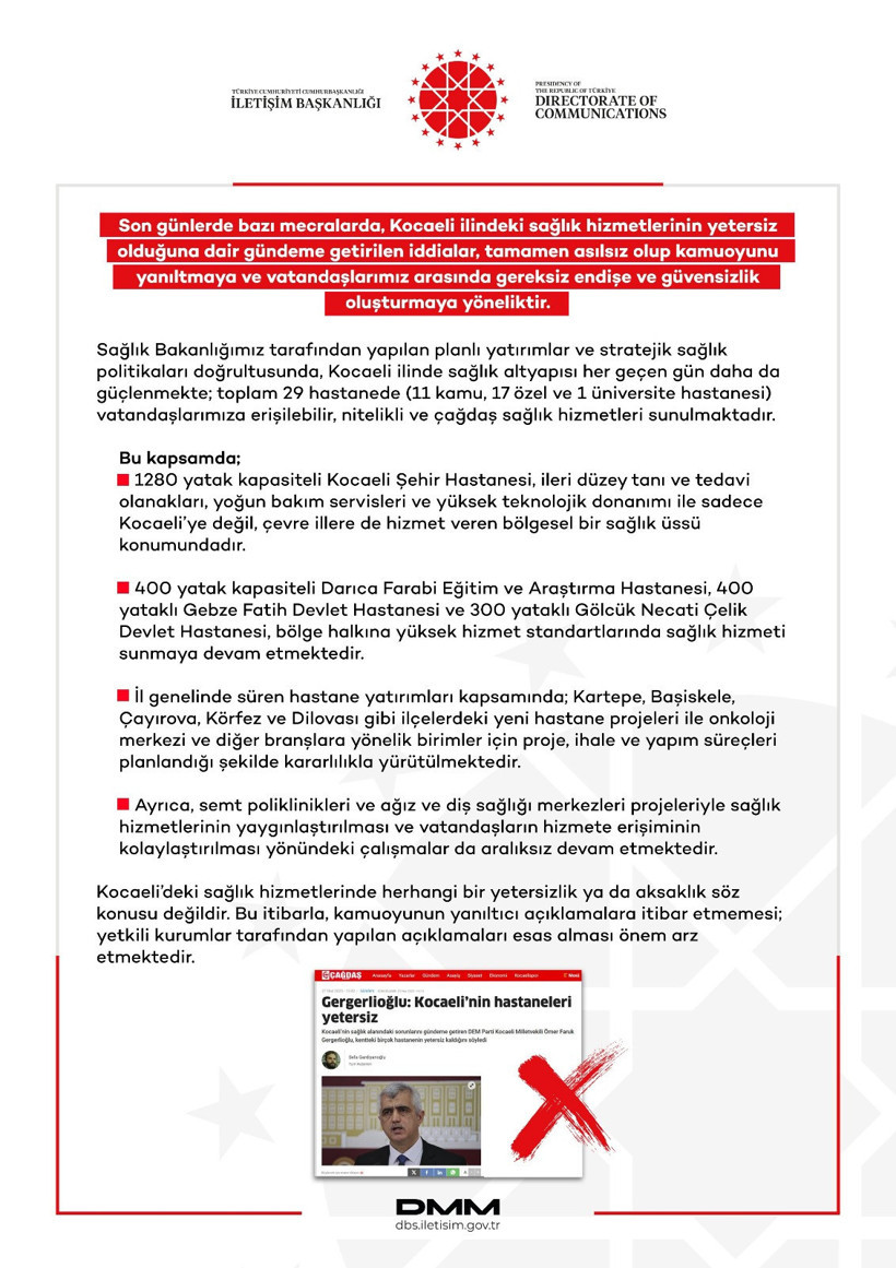 İletişim Başkanlığı’ndan açıklama; Kocaeli'deki sağlık hizmetleri yetersiz mi? - Resim : 1