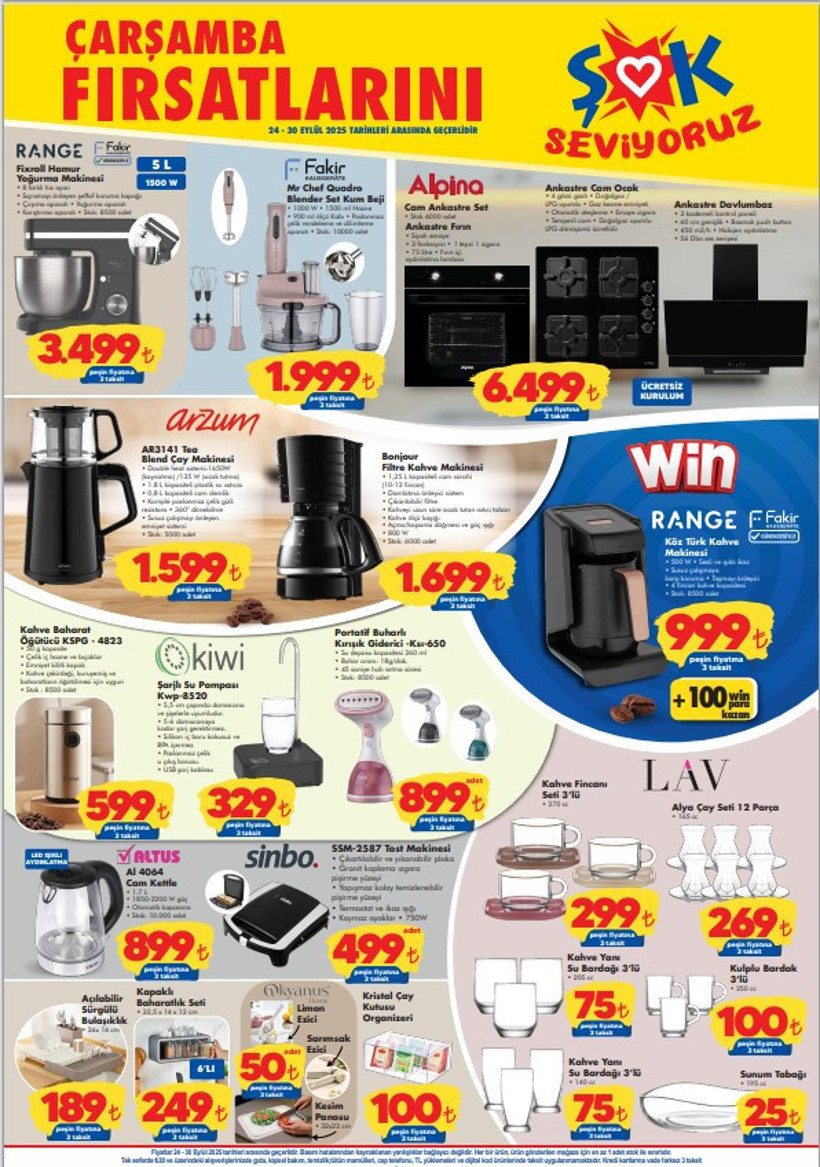 ŞOK 24 Eylül 2025 Kataloğu Kahve Makinesi, Bebek Bezleri, Cam Ankastre Set, Şarjlı Su Pompası Var - Resim : 4