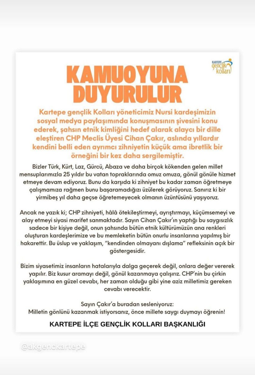 AK Parti Kartepe Gençlik Kolları'ndan Cihan Çakır açıklaması: Millete saygı duymayı öğrenin - Resim : 1