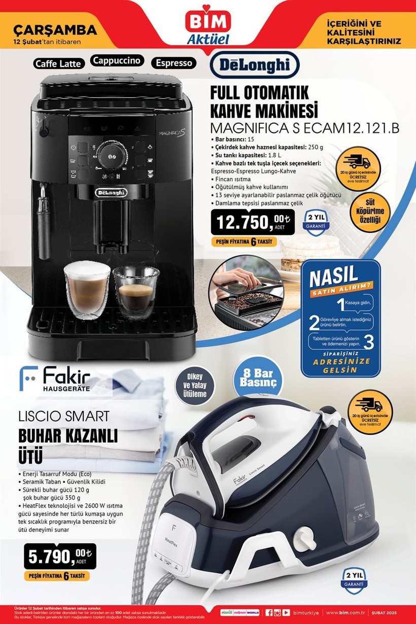 11-12 ŞUBAT BİM AKTÜEL ÜRÜNLER KATALOĞU | BİM'de Bu Hafta Delonghi Kahve Makinesi, Kazanlı Ütü.. - Resim : 2
