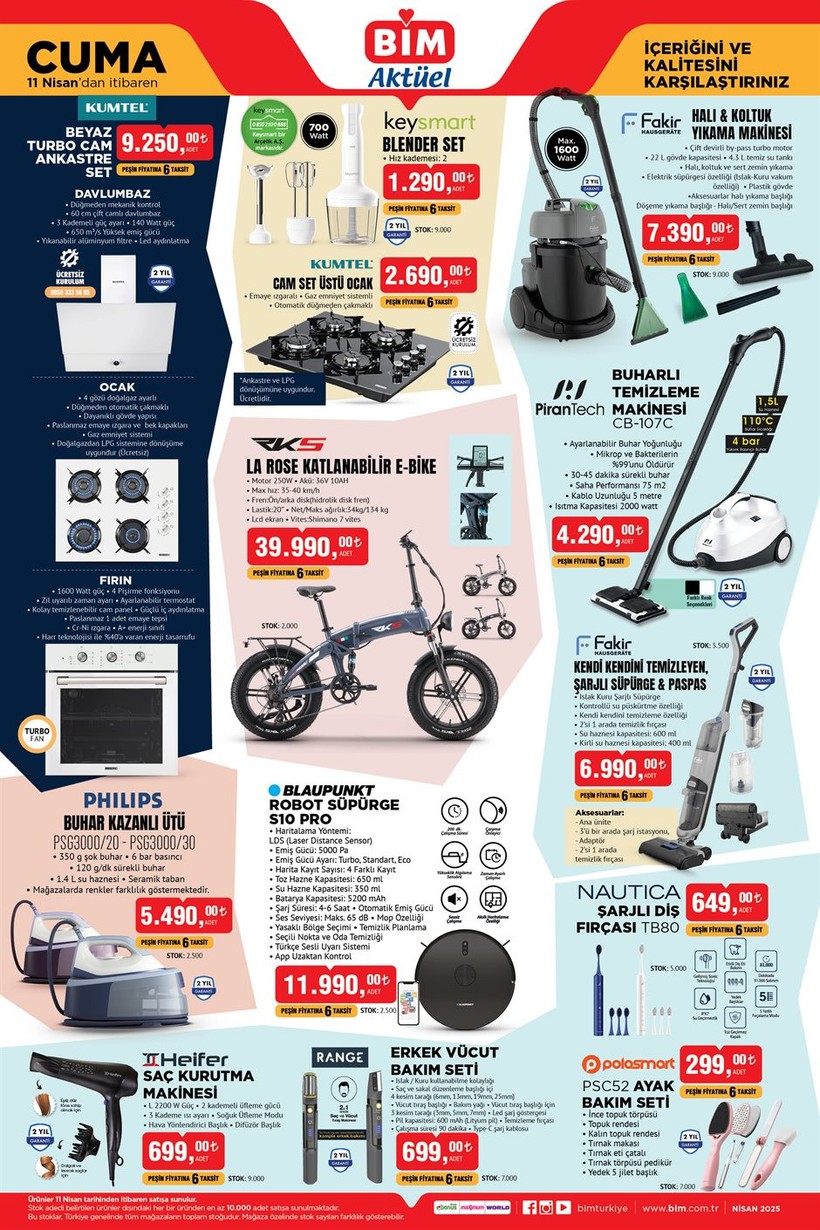 BİM 11 NİSAN KATALOG | BİM'de Bu Cuma Katlanabilir e-Bike, 3'lü Ankastre, Buhar Makinesi Var - Resim : 2