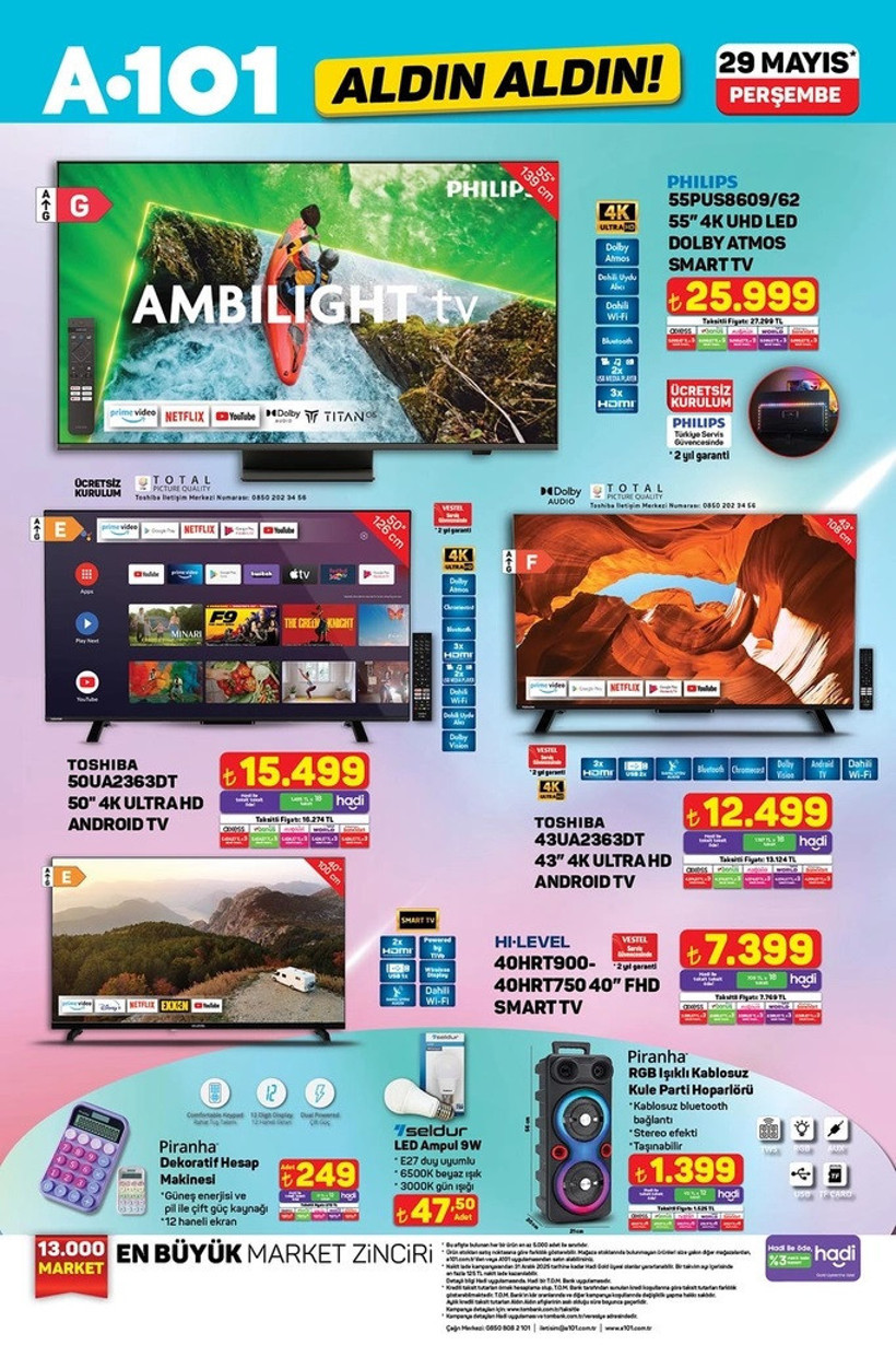 29 Mayıs A101 Kataloğu 2025 Üç Tekerlekli Elektrikli Moped, Benzinli Motosiklet, Televizyon Geldi - Resim : 1