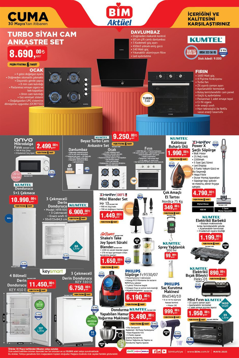 30 Mayıs Cuma BİM Aktüel Ürünler Kataloğu Klima, Elektrikli Bisiklet, Turbo Siyah Cam Ankastre Set - Resim : 2