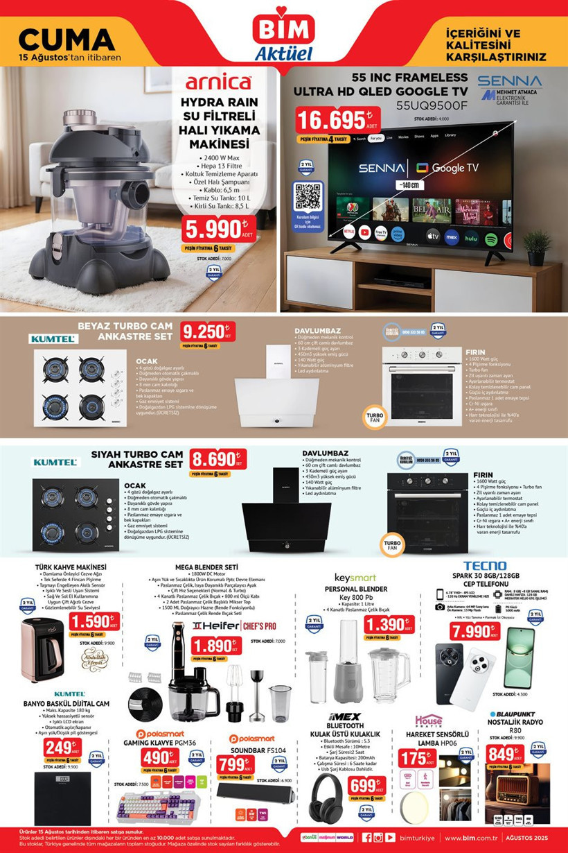 15 Ağustos BİM Aktüel Ürünler Kataloğu Halı Yıkama Makinesi, Ankastre, Stanley Termos Geldi - Resim : 1