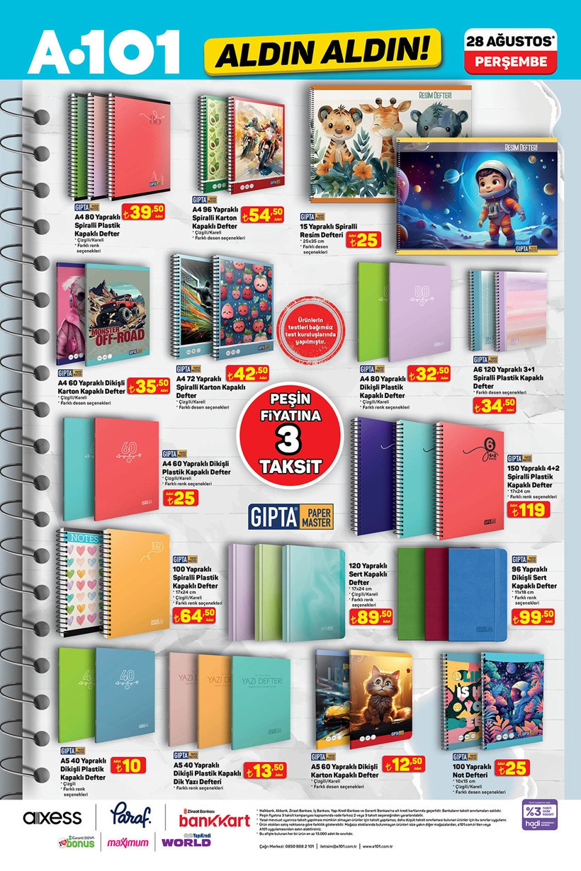 A101 Kırtasiye Ürünleri Kataloğu 2025 Defter, Silgi, Kalem, Kalemtıraş, Okul Çantası, Boya Seti Var - Resim : 2