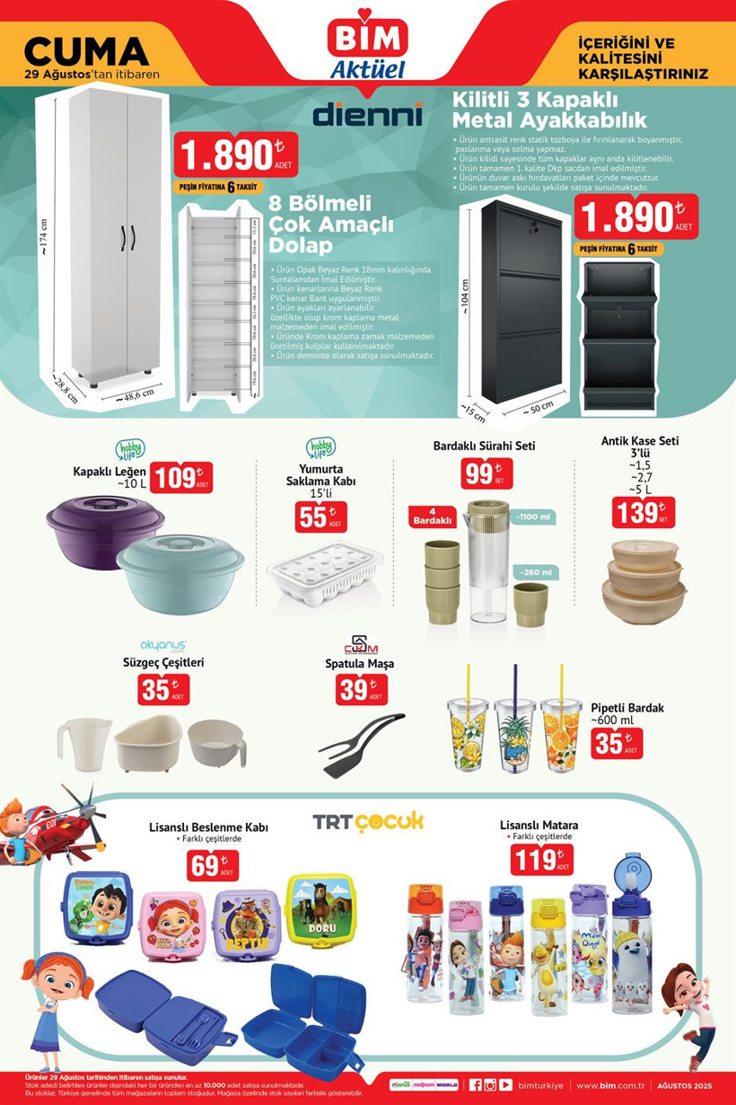 BİM 29 Ağustos Cuma Aktüel Ürünler Kataloğu 8 Bölmeli Dolap, 3 Kapaklı Ayakkabılık, Android TV Var - Resim : 1