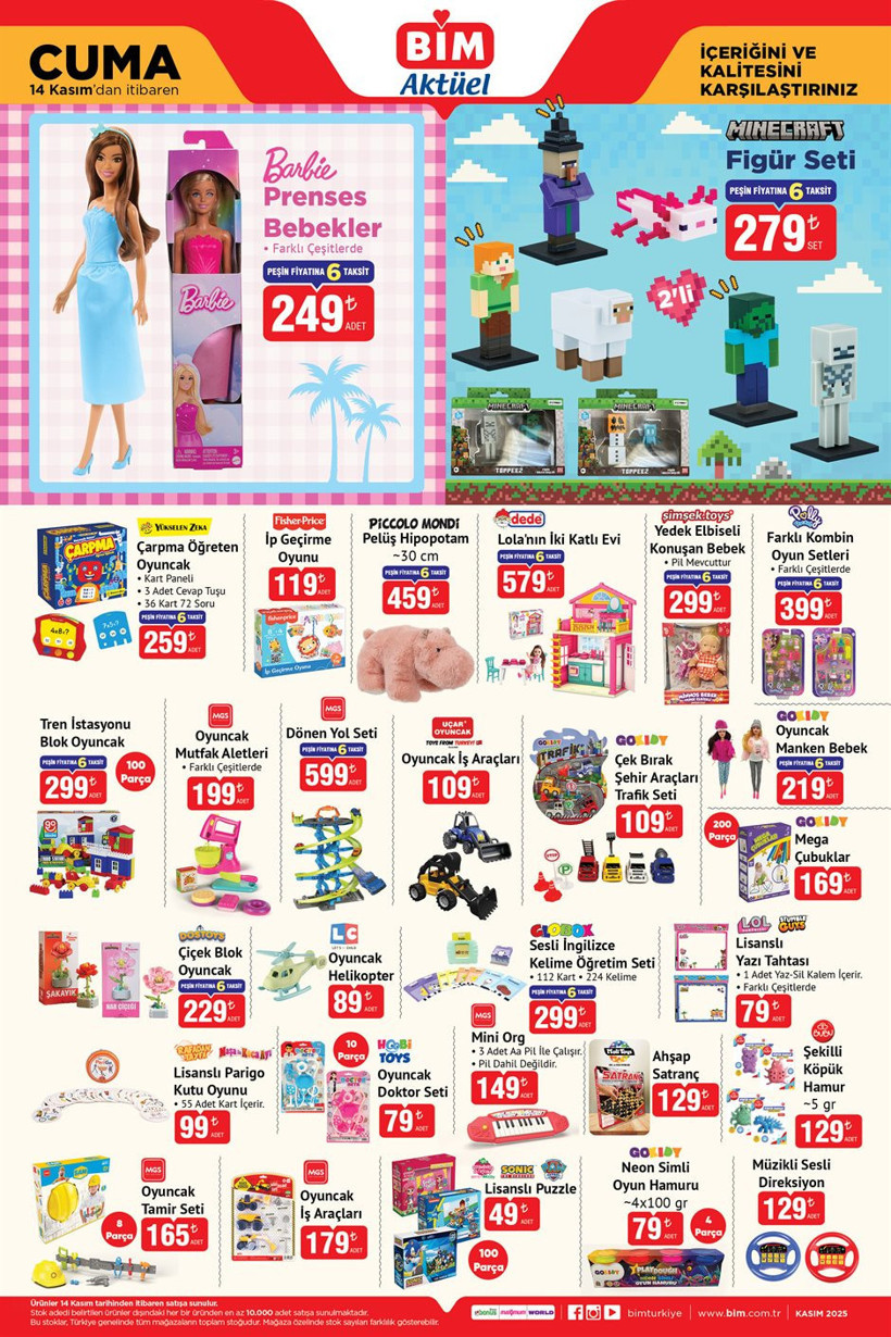 BİM Aktüel 14 Kasım 2025 Kataloğu Barbie Bebek, Minecarft Figür, Rattan Koltuk, Mini Buzdolabı Geldi - Resim : 3