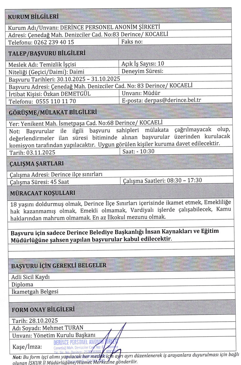 Belediye temizlik işçisi alacak - Resim : 1