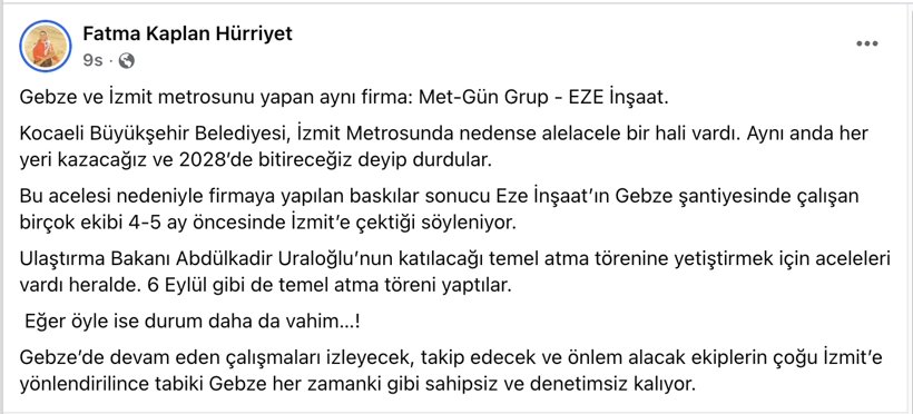 Fatma Kaplan Hürriyet'ten metro iddiası: Temel atma törenine yetiştirmek için aceleleri vardı! - Resim : 1