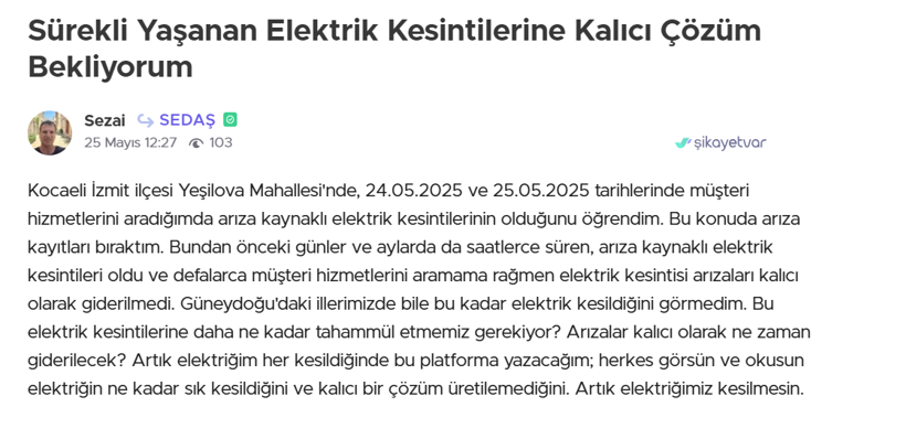 Kocaeli'de vatandaş çözüm bekliyor: Artık elektriğimiz kesilmesin! - Resim : 1