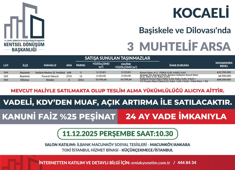 Kocaeli’de satılmayan arsalar için yeni ihale! - Resim : 1