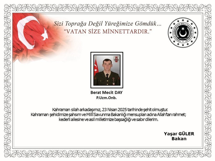 Milli Savunma Bakanlığı duyurdu: Şehidimiz var! - Resim : 1