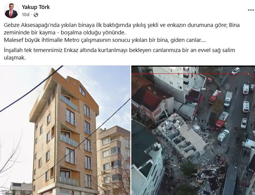 Yakup Törk: Büyük ihtimalle metro çalışması yüzünden - Resim : 1