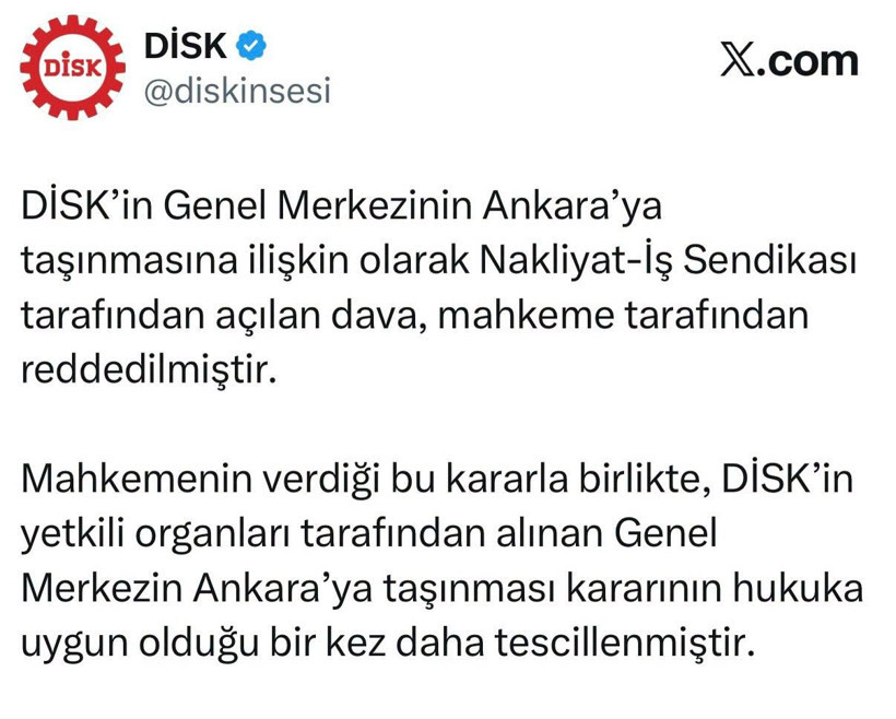 Mahkeme Nakliyat İş Sendikası&rsquo;nın istemini reddetti! DİSK adım adım Ankara&rsquo;ya - Resim : 1