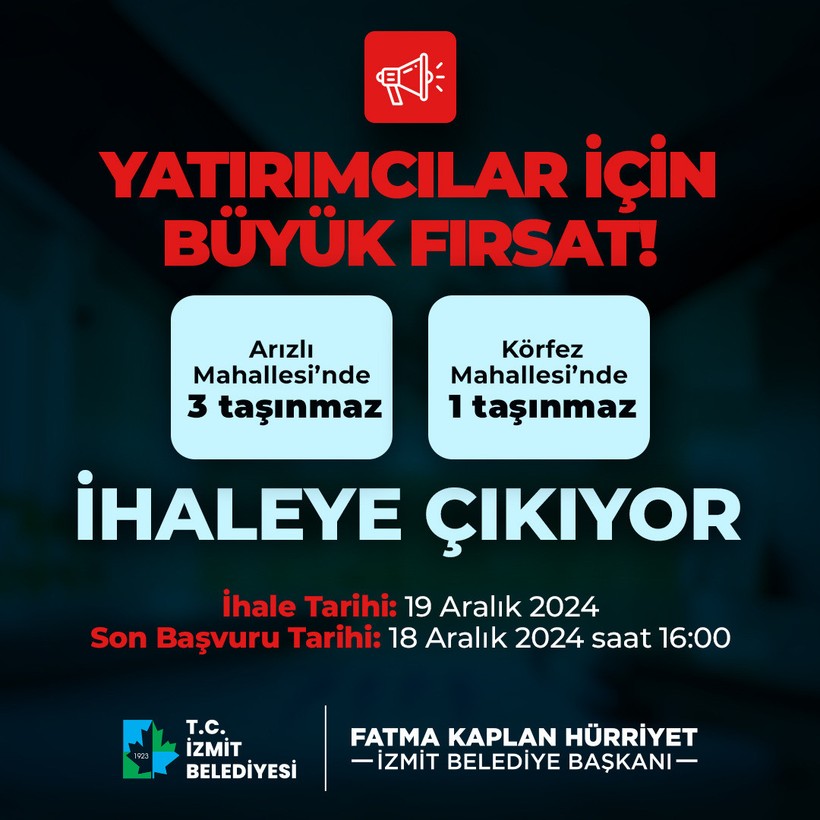 İzmit Belediyesinden yatırım fırsatı: Taşınmazlar ihaleye çıkıyor - Resim : 1