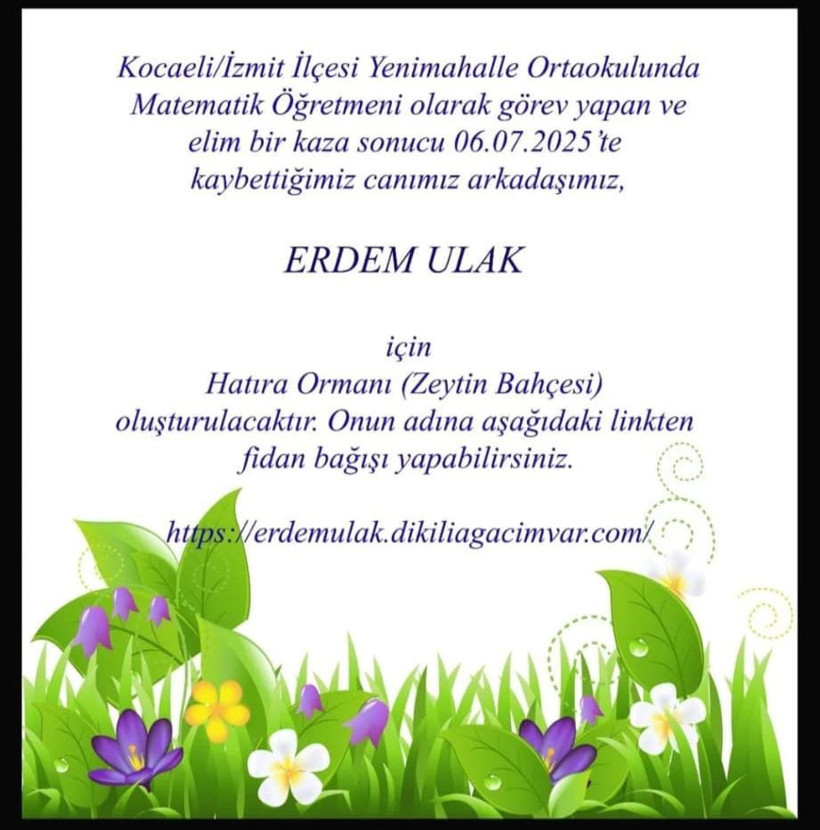 Erdem öğretmen için hatıra ormanı kurulacak - Resim : 1